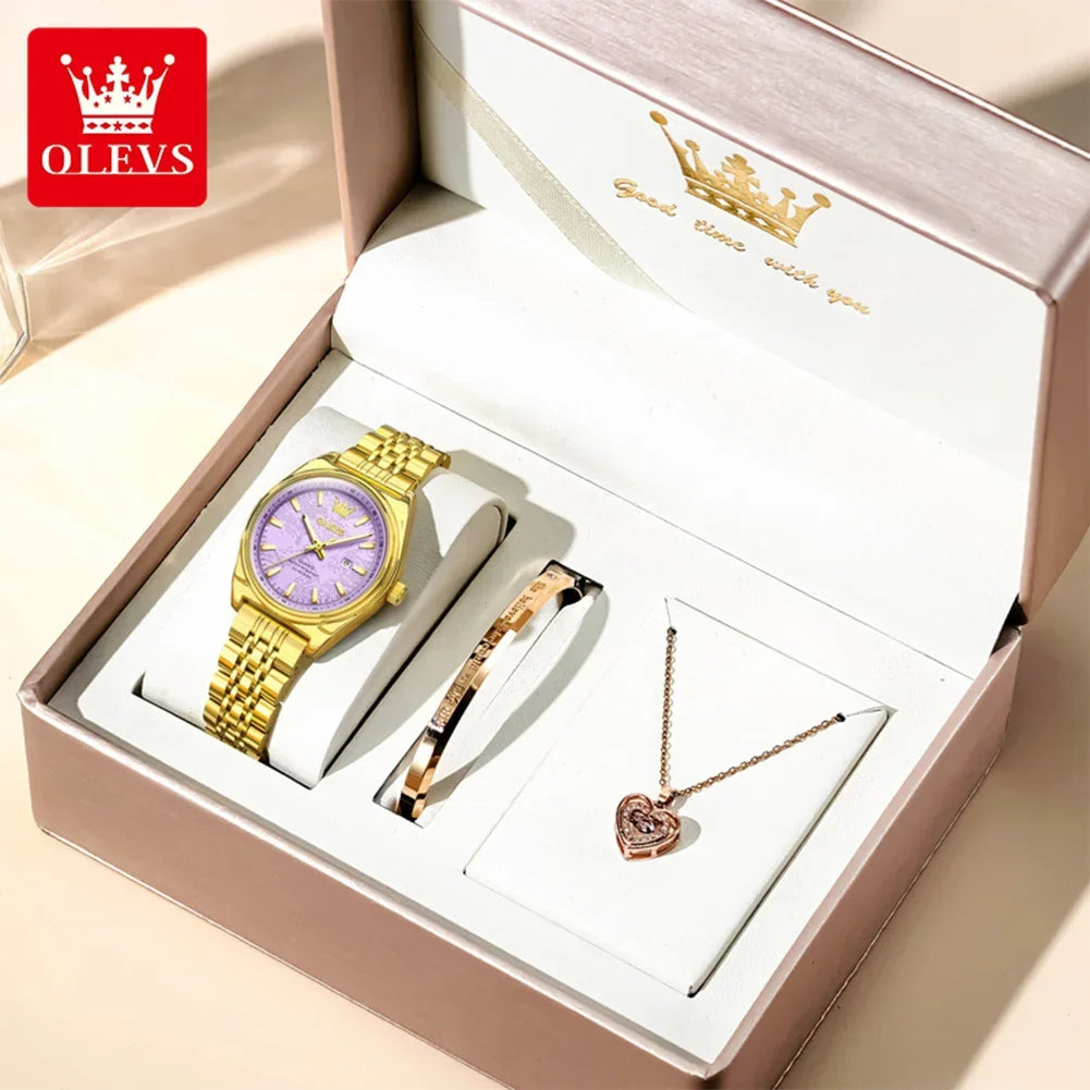OLEVS Nuovo 3703 Orologi Donna Elegante Orologio al Quarzo Impermeabile Luminoso Acciaio Inossidabile Data Orologi Donna Braccialetto Confezione Regalo 