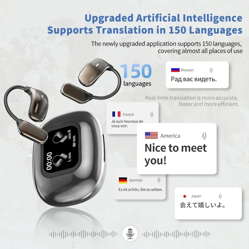 Auricolari con traduttore AI 2026, traduzione in tempo reale in 144 lingue, auricolari Bluetooth wireless per viaggi, riunioni di lavoro, apprendimento 