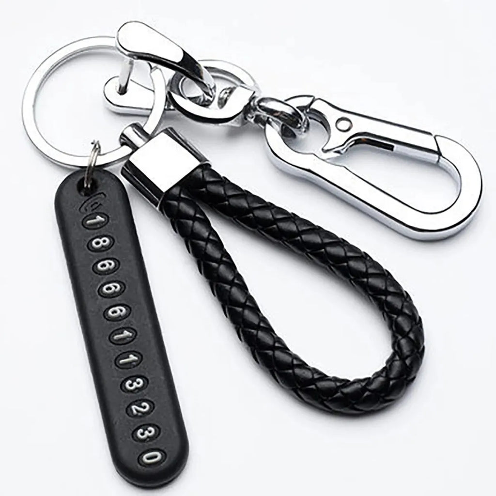 Portachiavi con ciondolo per targa del numero di cellulare fai da te Ingemark Trendy, da uomo, in corda di pelle intrecciata, anti-smarrimento, accessori per portachiavi per auto 