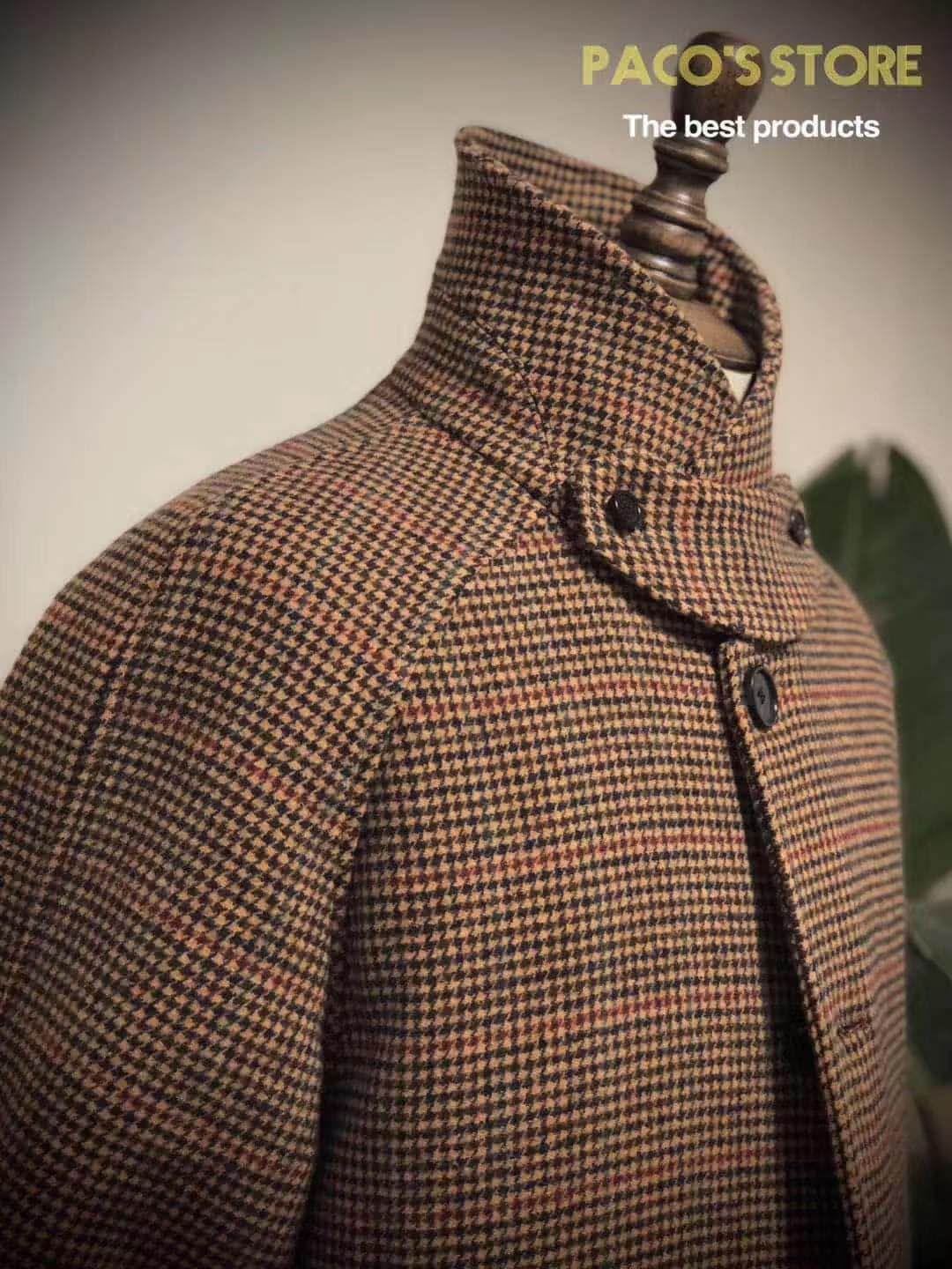 Trench in lana da uomo in stile vintage con motivo pied de poule 