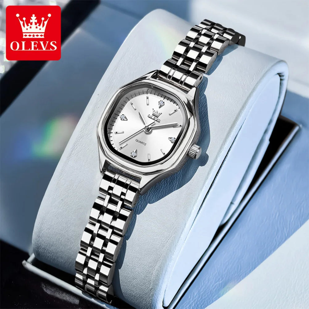 OLEVS Luxury Ladies' Watches Waterproof Simple Stylish Quartz Watch for Women Stainless Steel Square Dial Original Wristwatch