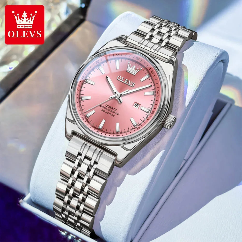 OLEVS New 3703 Watches Woman Elegant Quartz Watch Waterproof Luminous Stainless Steel Date Watches Woman Bracelet Gifts Box