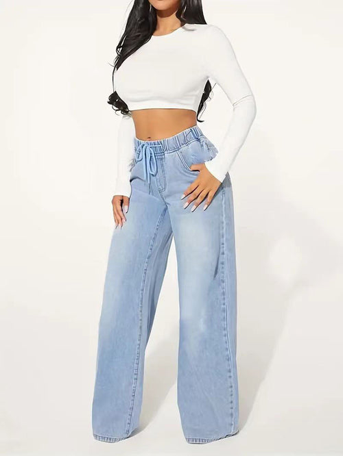 Edizione 25 – Jeans a gamba larga con coulisse a vita alta – Azzurro