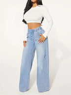 Edizione 25 – Jeans a gamba larga con coulisse a vita alta – Azzurro