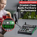 Mixer audio a 6 canali, controller DJ da studio Bluetooth, effetti digitali, interfaccia USB, compatibile con MP3, ingressi XLR