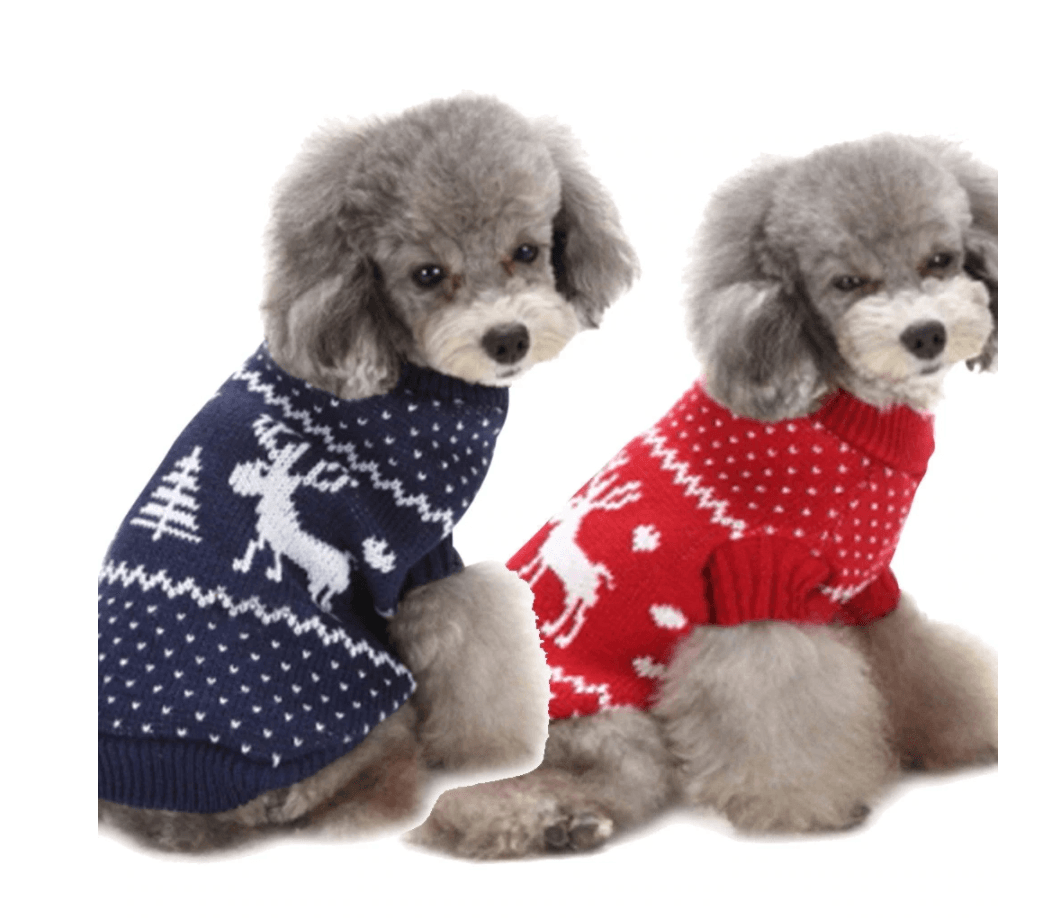 Maglione festivo per animali domestici - Design con renne natalizie blu e rosse