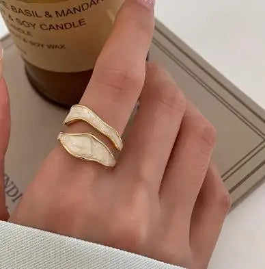 1 anello aperto regolabile geometrico in metallo smaltato bianco vintage a forma irregolare per donna e ragazza, gioielli alla moda, regali di compleanno 
