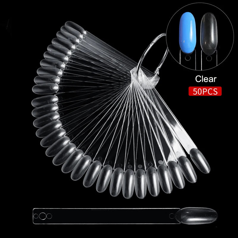 50 pezzi di punte finte per nail art, espositore trasparente, in acrilico nero naturale, campione di smalto in gel, strumento per manicure da esposizione 