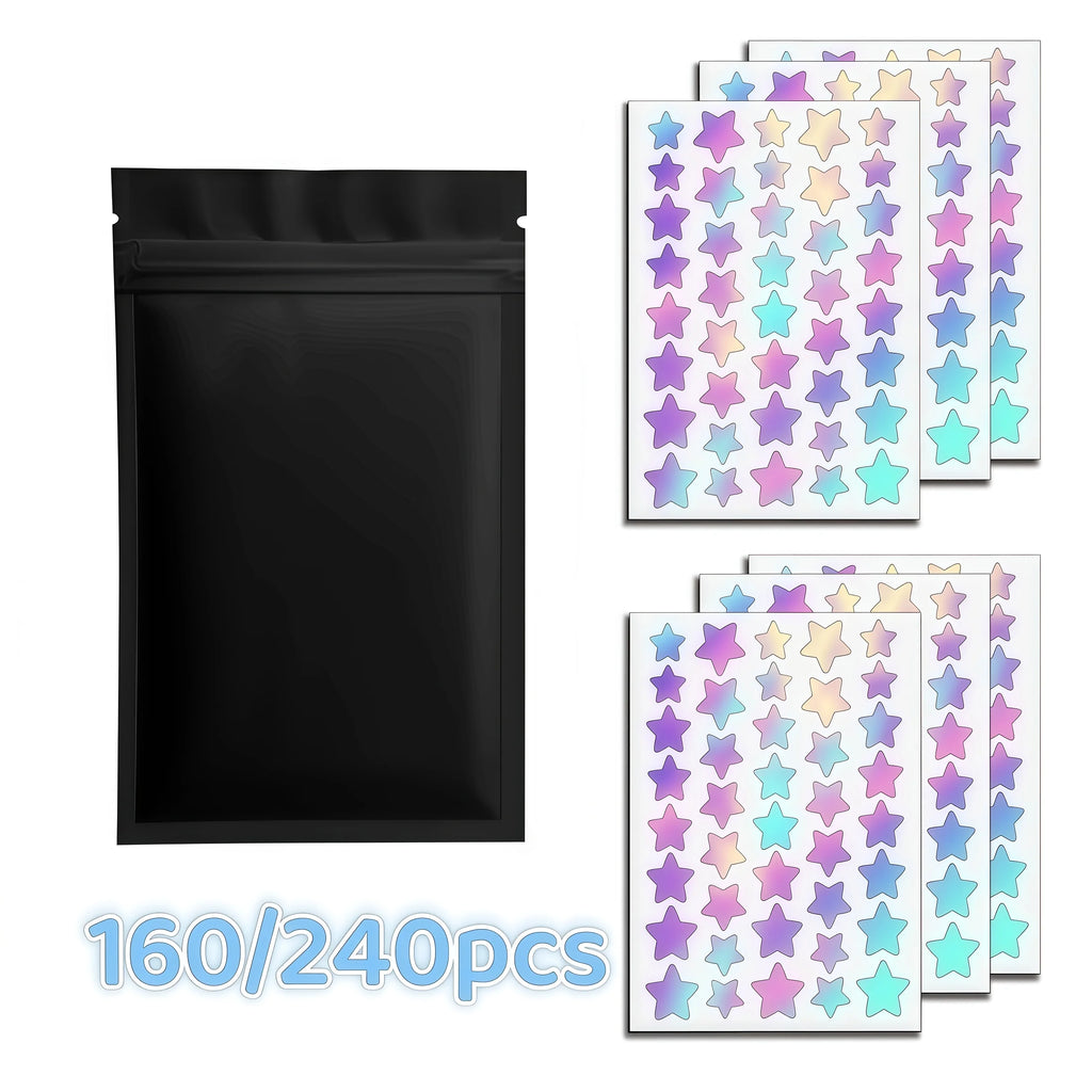 Set di cerotti olografici a forma di stella per la pulizia profonda da 160/240 pezzi — Adesivi lucidi unisex per coprire i brufoli, adatti a tutti i tipi di pelle