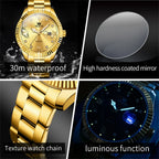 OLEVS 3623 Orologio da uomo al quarzo di alta qualità, in acciaio inossidabile, impermeabile, luminoso, calendario originale, scala di diamanti, orologio alla moda per uomo 