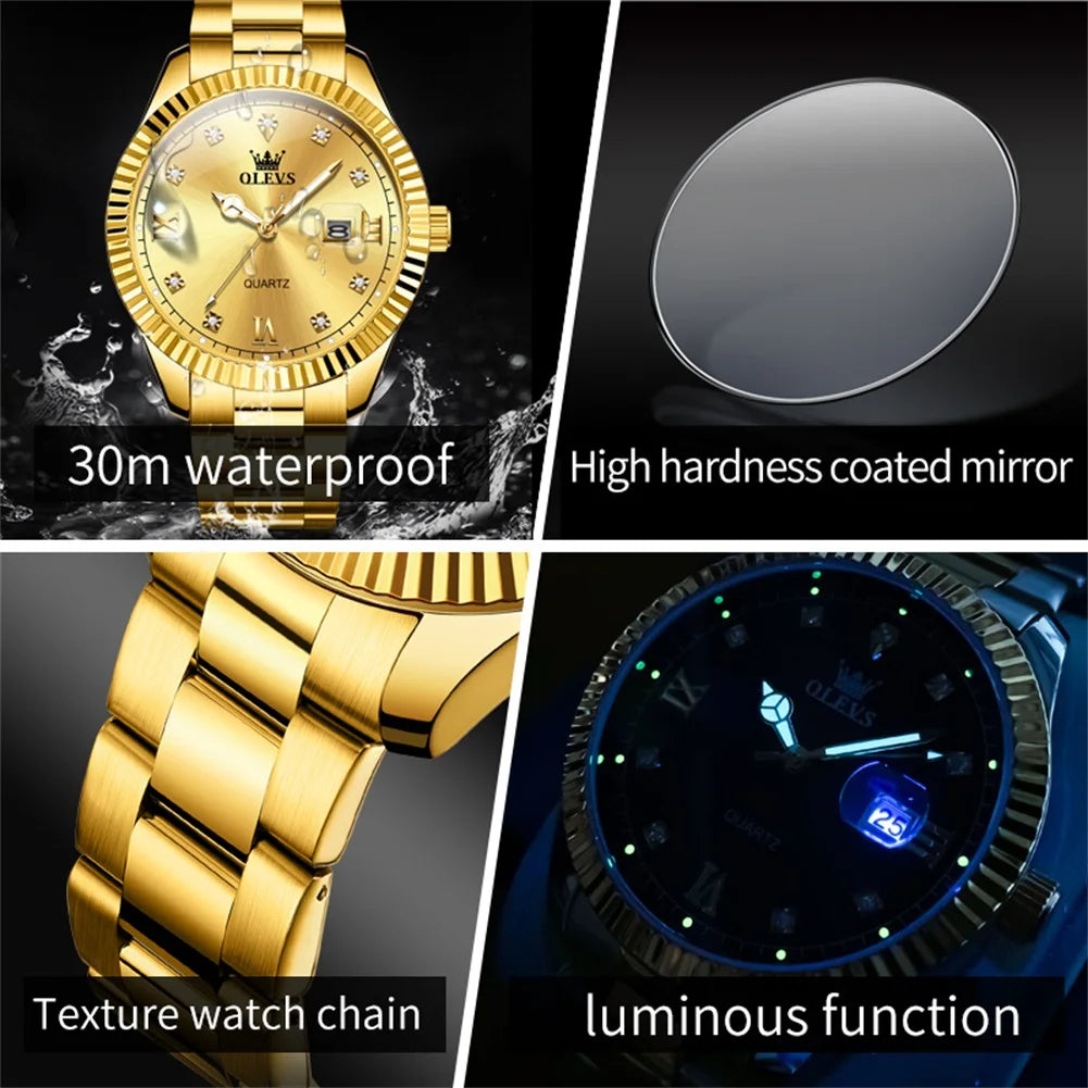 OLEVS 3623 Orologio da uomo al quarzo di alta qualità, in acciaio inossidabile, impermeabile, luminoso, calendario originale, scala di diamanti, orologio alla moda per uomo 