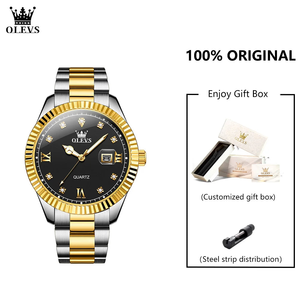OLEVS 3623 Orologio da uomo al quarzo di alta qualità, in acciaio inossidabile, impermeabile, luminoso, calendario originale, scala di diamanti, orologio alla moda per uomo 
