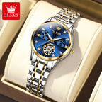 Orologio da donna OLEVS 6608 con movimento meccanico automatico, orologio da polso da lavoro, impermeabile, in acciaio inossidabile, con calendario, per donna 