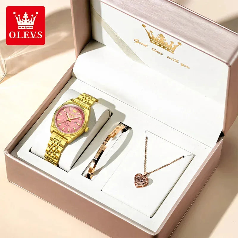 OLEVS Nuovo 3703 Orologi Donna Elegante Orologio al Quarzo Impermeabile Luminoso Acciaio Inossidabile Data Orologi Donna Braccialetto Confezione Regalo 