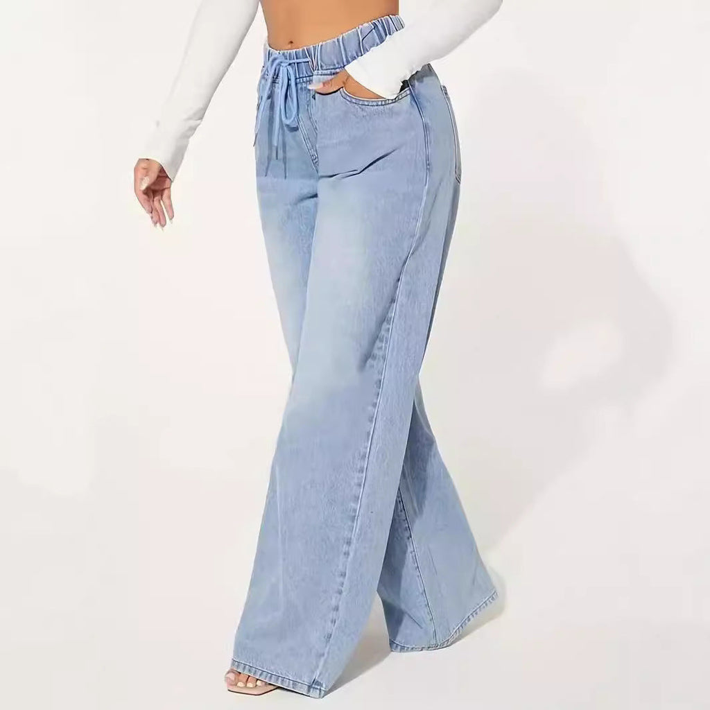 Edizione 25 – Jeans a gamba larga con coulisse a vita alta – Azzurro