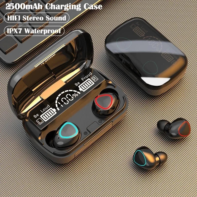 Cuffie wireless M10 TWS: connessione Bluetooth, scatola di ricarica, stereo 9D, auricolari sportivi impermeabili + microfono 