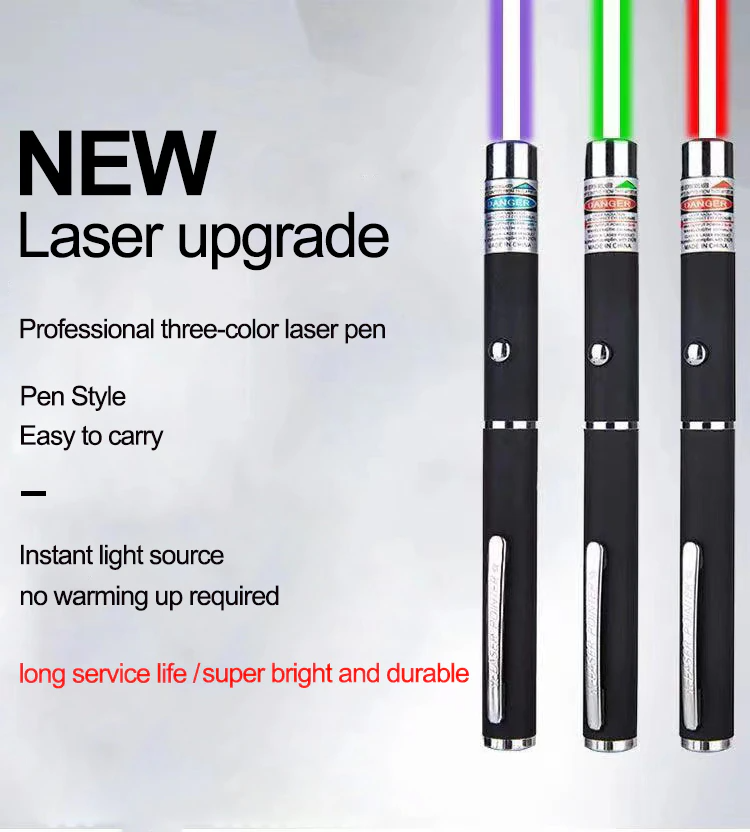 3 confezioni di penna puntatore laser da 900 miglia, luce verde blu rossa, raggio visibile