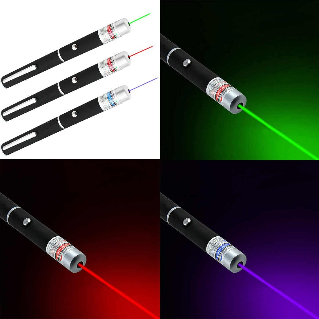 3 confezioni di penna puntatore laser da 900 miglia, luce verde blu rossa, raggio visibile