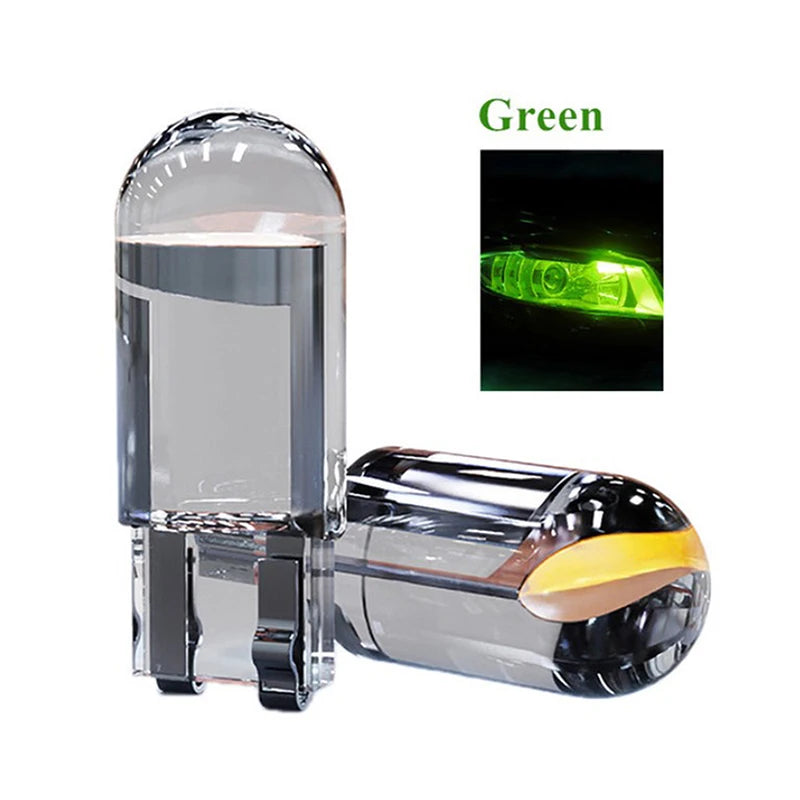 2 pezzi W5W 194 T10 alloggiamento in vetro Cob lampadina a LED per auto 6000K bianco verde blu rosso cuneo luce targa luce cupola bianca 