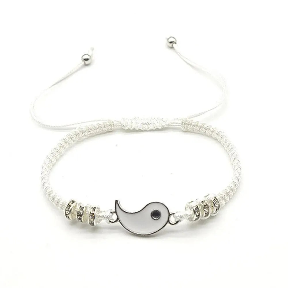 Set di 2 gioielli per coppia, bracciale Tai Chi bianco e nero, corda regolabile, set di gioielli da indossare tutti i giorni, stile semplice 