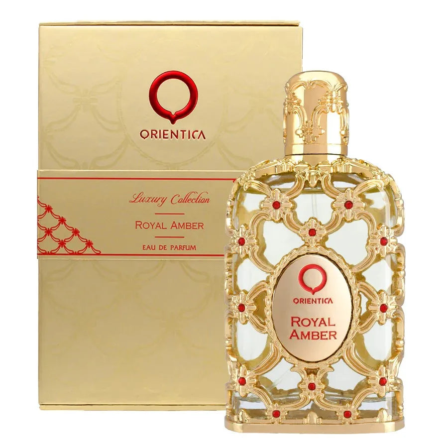 Orientica Royal Amber EDP 2,7 oz – Profumo unisex ambrato, vanigliato, legnoso, di lunga durata, regalo di lusso per Natale e festività 