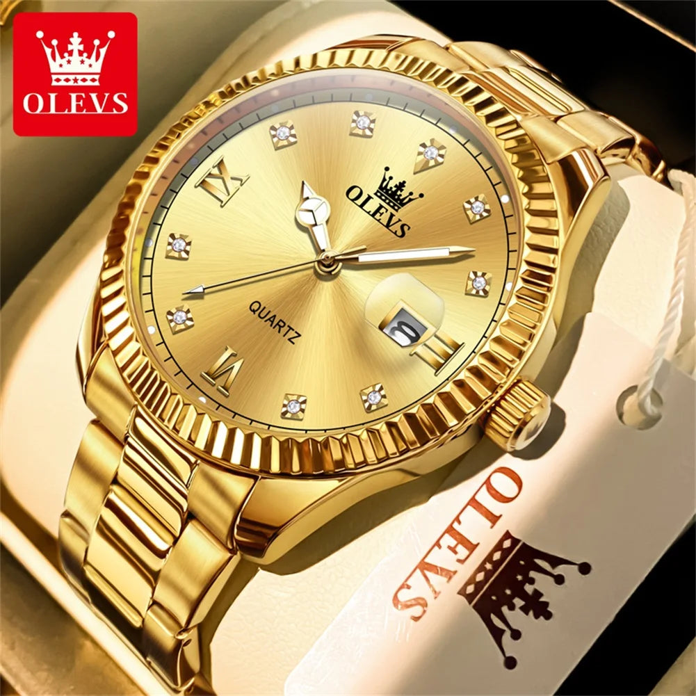 OLEVS 3623 Orologio da uomo al quarzo di alta qualità, in acciaio inossidabile, impermeabile, luminoso, calendario originale, scala di diamanti, orologio alla moda per uomo 
