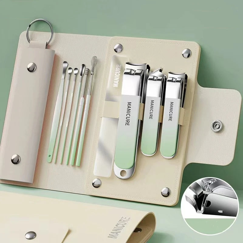 Set manicure da 6-9 pezzi con custodia in pelle, kit di strumenti professionali per la cura dei piedi e del viso, set di tagliaunghie in acciaio inossidabile, regalo 