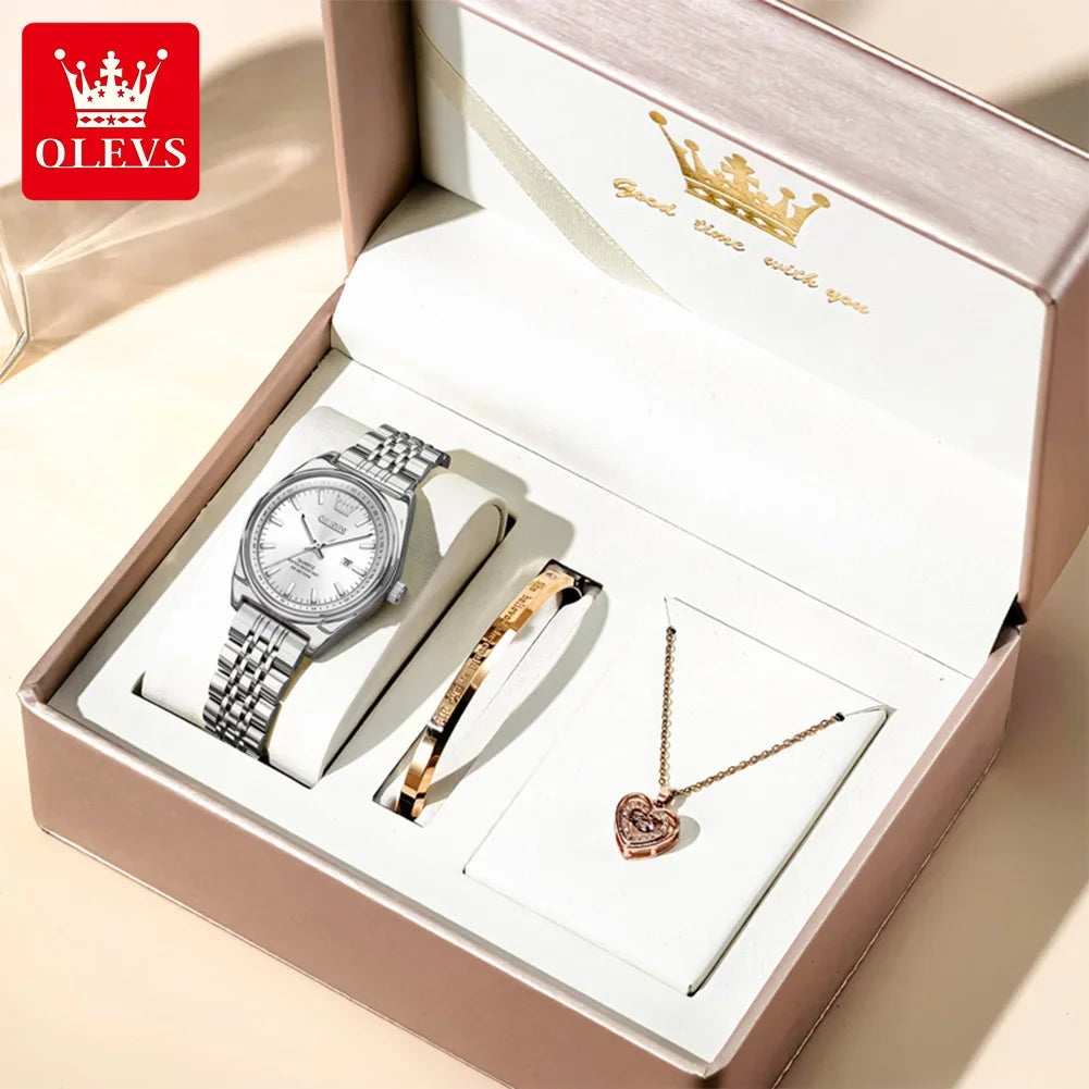 OLEVS Nuovo 3703 Orologi Donna Elegante Orologio al Quarzo Impermeabile Luminoso Acciaio Inossidabile Data Orologi Donna Braccialetto Confezione Regalo 