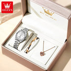 OLEVS Nuovo 3703 Orologi Donna Elegante Orologio al Quarzo Impermeabile Luminoso Acciaio Inossidabile Data Orologi Donna Braccialetto Confezione Regalo 