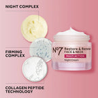 Crema notte multi-azione No7 Restore &amp; Renew per viso e collo - Crema idratante viso notturna con peptidi di collagene - Crema anti-età 
