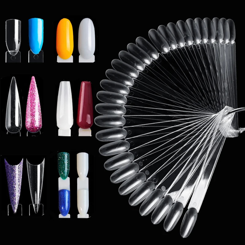 50 pezzi di punte finte per nail art, espositore trasparente, in acrilico nero naturale, campione di smalto in gel, strumento per manicure da esposizione 