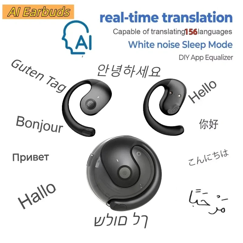 156 Cuffie wireless traduttore di lingue, auricolari Bluetooth 5.4, auricolari intelligenti impermeabili Ai in tempo reale, auricolari aziendali 