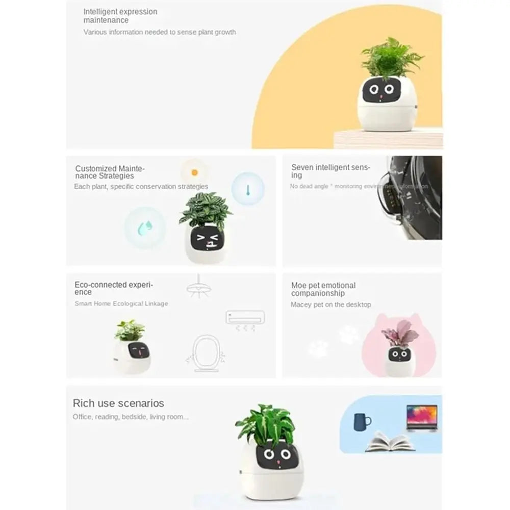 Vaso intelligente per la cura delle piante con guida tramite emoji, perfetto per decorazioni da interni e regali, giallo 