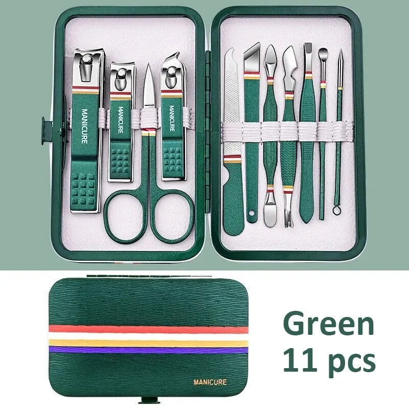 Set manicure da 6-9 pezzi con custodia in pelle, kit di strumenti professionali per la cura dei piedi e del viso, set di tagliaunghie in acciaio inossidabile, regalo 