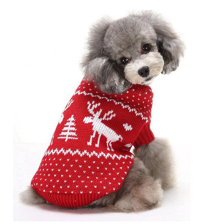 Maglione festivo per animali domestici - Design con renne natalizie blu e rosse