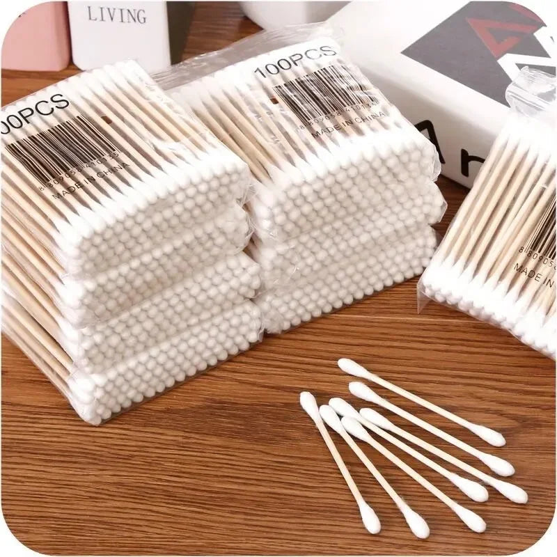 500 pezzi di cotton fioc a doppia testa per trucco da donna, bastoncini di cotone, punta per bastoncini di legno, strumenti per la pulizia di naso e orecchie, assistenza sanitaria 