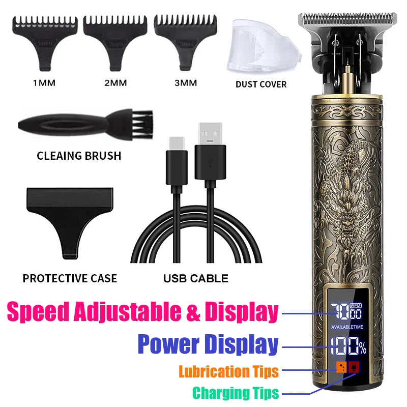 New Retro T9 Hair Clipper For Men, Electric Shaver, Rechargeable Hair Clipper, Portable Cordless Beard Trimmer