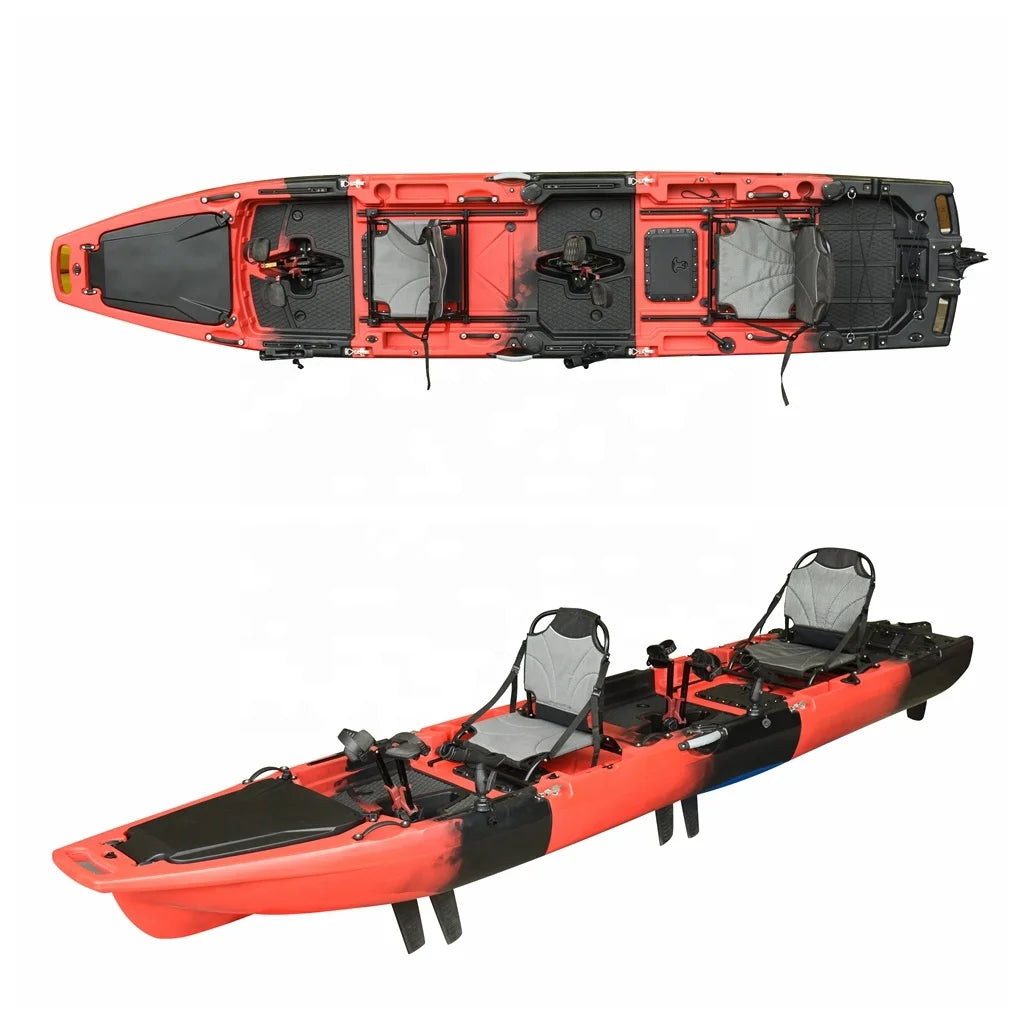 Kayak da pesca modulare pieghevole per 2 persone da 14 piedi, con pedalata assistita, staccabile, in tre sezioni, in plastica Lldpe, per sport all'aria aperta 
