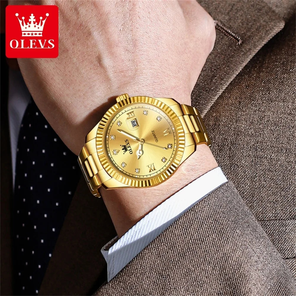 OLEVS 3623 Orologio da uomo al quarzo di alta qualità, in acciaio inossidabile, impermeabile, luminoso, calendario originale, scala di diamanti, orologio alla moda per uomo 