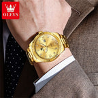 OLEVS 3623 Orologio da uomo al quarzo di alta qualità, in acciaio inossidabile, impermeabile, luminoso, calendario originale, scala di diamanti, orologio alla moda per uomo 
