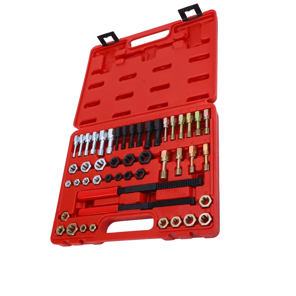 Set di 48 filettatori per misure metriche e SAE, 22 maschi, 24 filiere, 2 lime per filettare, kit di utensili per la rifilettatura. Set di filettatori per filettature. 