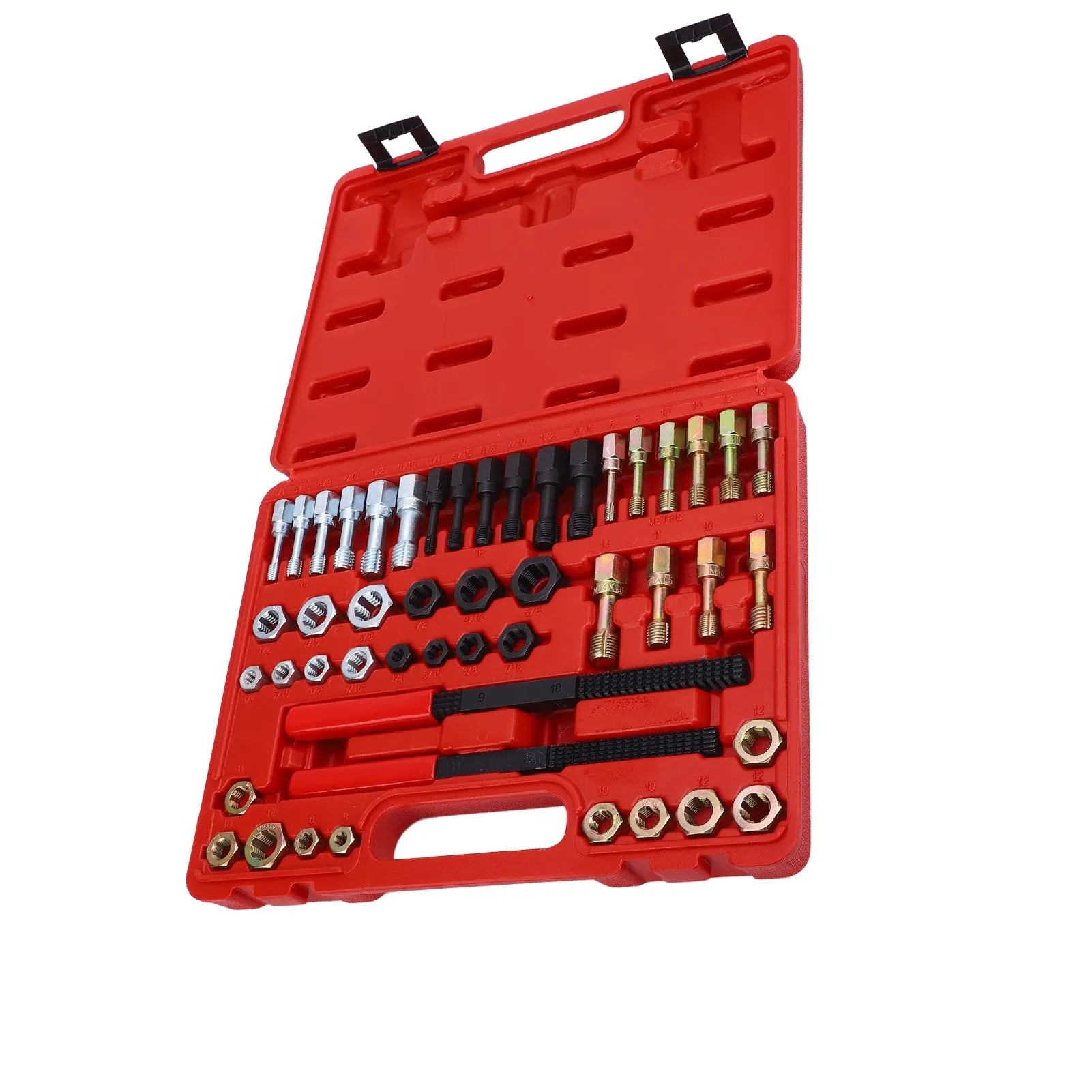 Set di 48 filettatori per misure metriche e SAE, 22 maschi, 24 filiere, 2 lime per filettare, kit di utensili per la rifilettatura. Set di filettatori per filettature. 