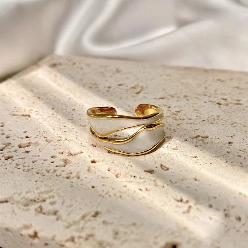 1 anello aperto regolabile geometrico in metallo smaltato bianco vintage a forma irregolare per donna e ragazza, gioielli alla moda, regali di compleanno 