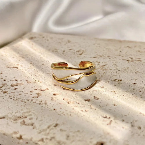 1 anello aperto regolabile geometrico in metallo smaltato bianco vintage a forma irregolare per donna e ragazza, gioielli alla moda, regali di compleanno 
