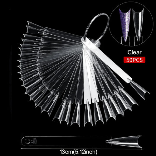 50 pezzi di punte finte per nail art, espositore trasparente, in acrilico nero naturale, campione di smalto in gel, strumento per manicure da esposizione 