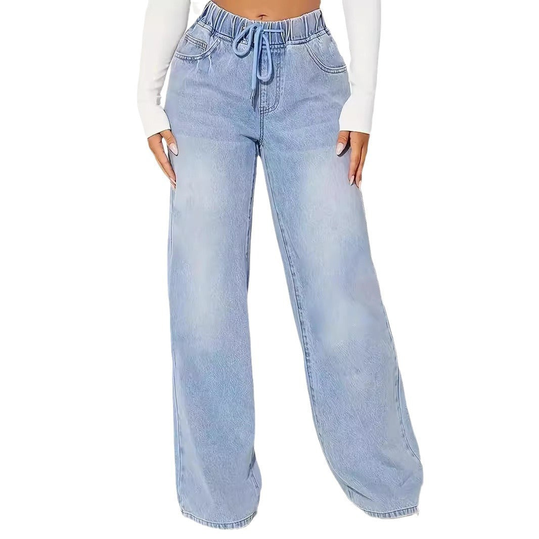 25 Edition – High Waist Drawstring Wide Leg Jeans – Light Blue