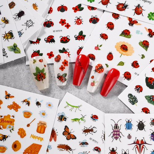30 pezzi/set adesivi per unghie a forma di coccinella a sette stelle, 3D, farfalla creativa, coccinella, lumaca, ape, serie di insetti, decalcomanie per unghie, decorazioni per manicure 