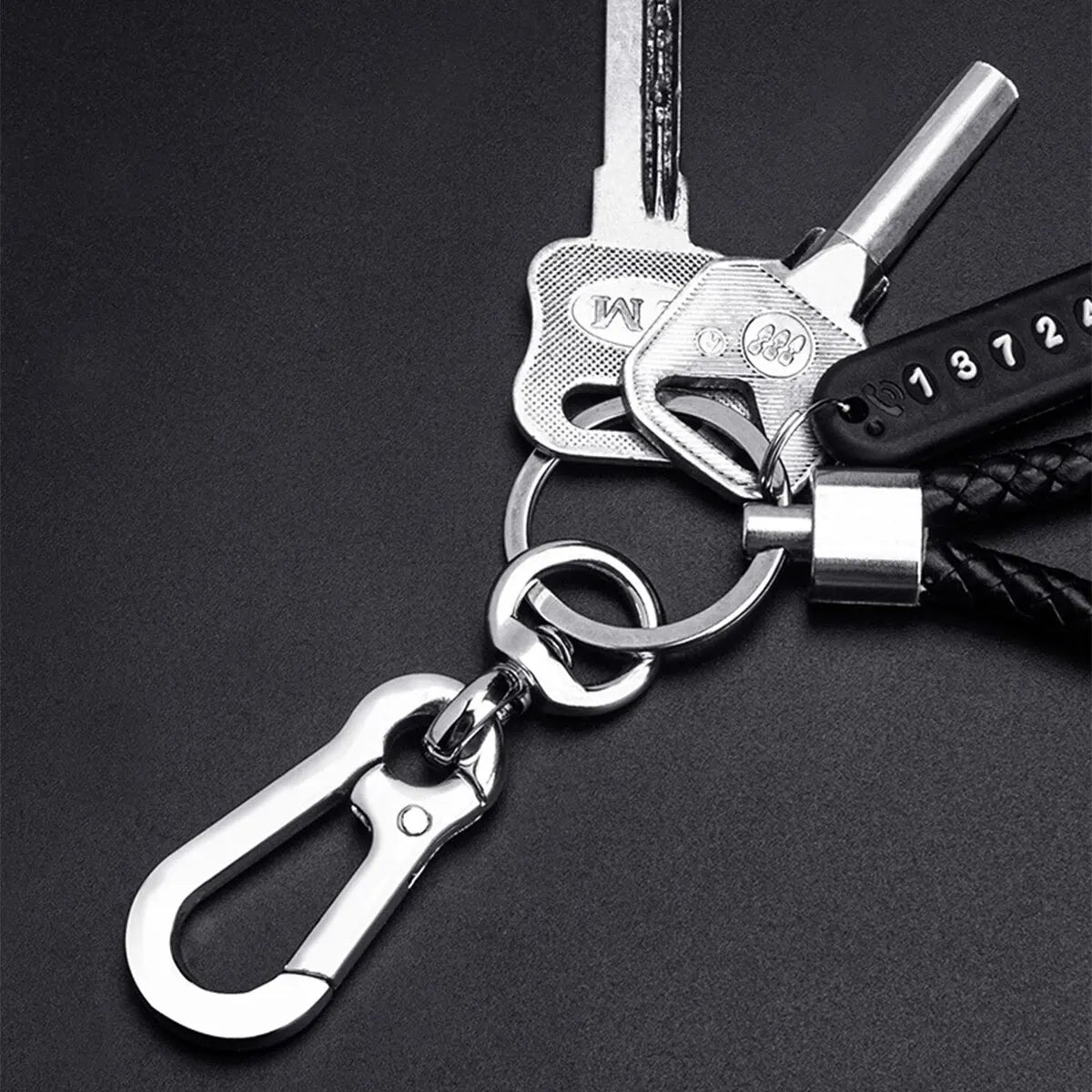 Portachiavi con ciondolo per targa del numero di cellulare fai da te Ingemark Trendy, da uomo, in corda di pelle intrecciata, anti-smarrimento, accessori per portachiavi per auto 