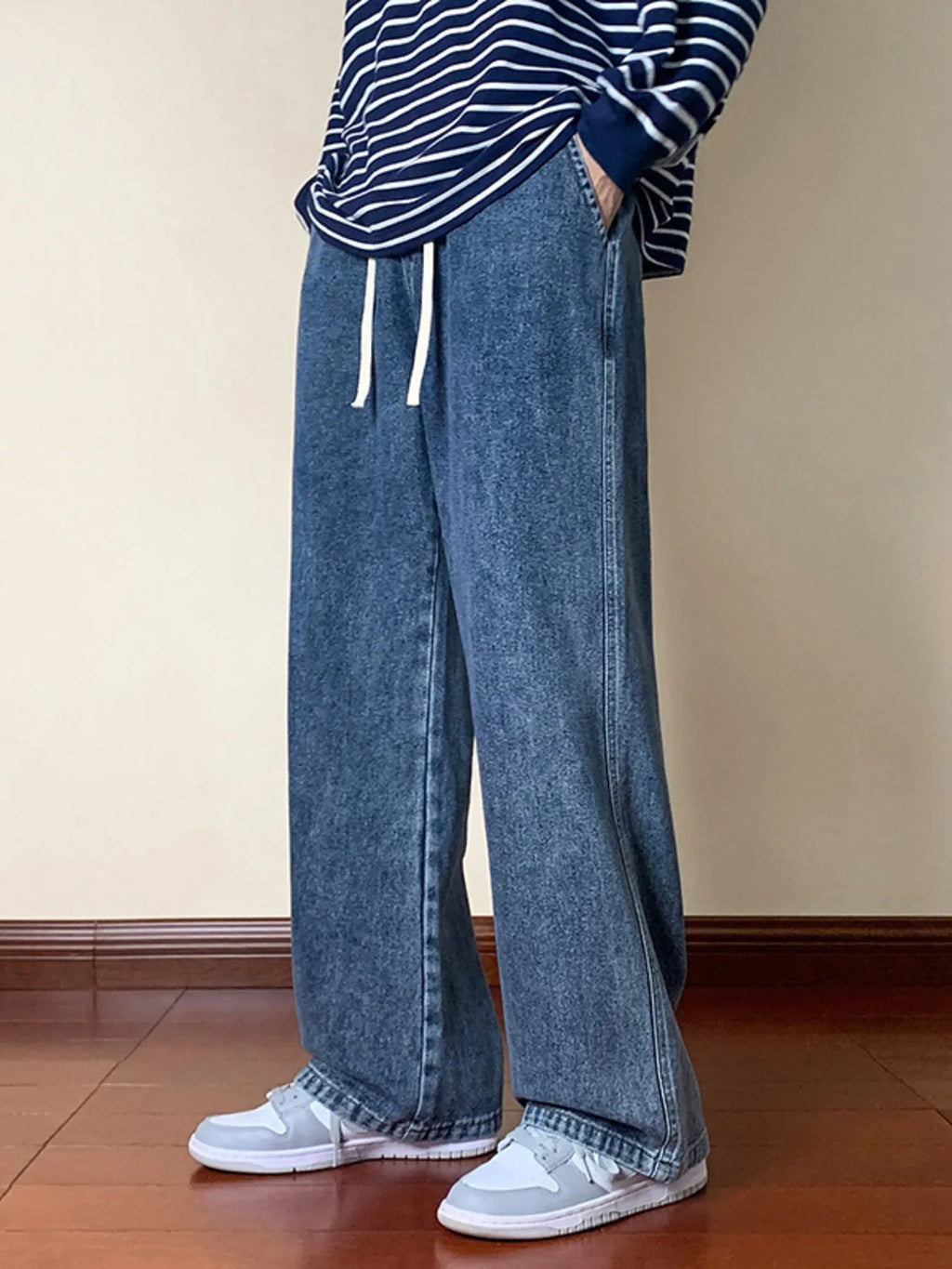 Jeans a gamba larga con coulisse da uomo, taglie forti