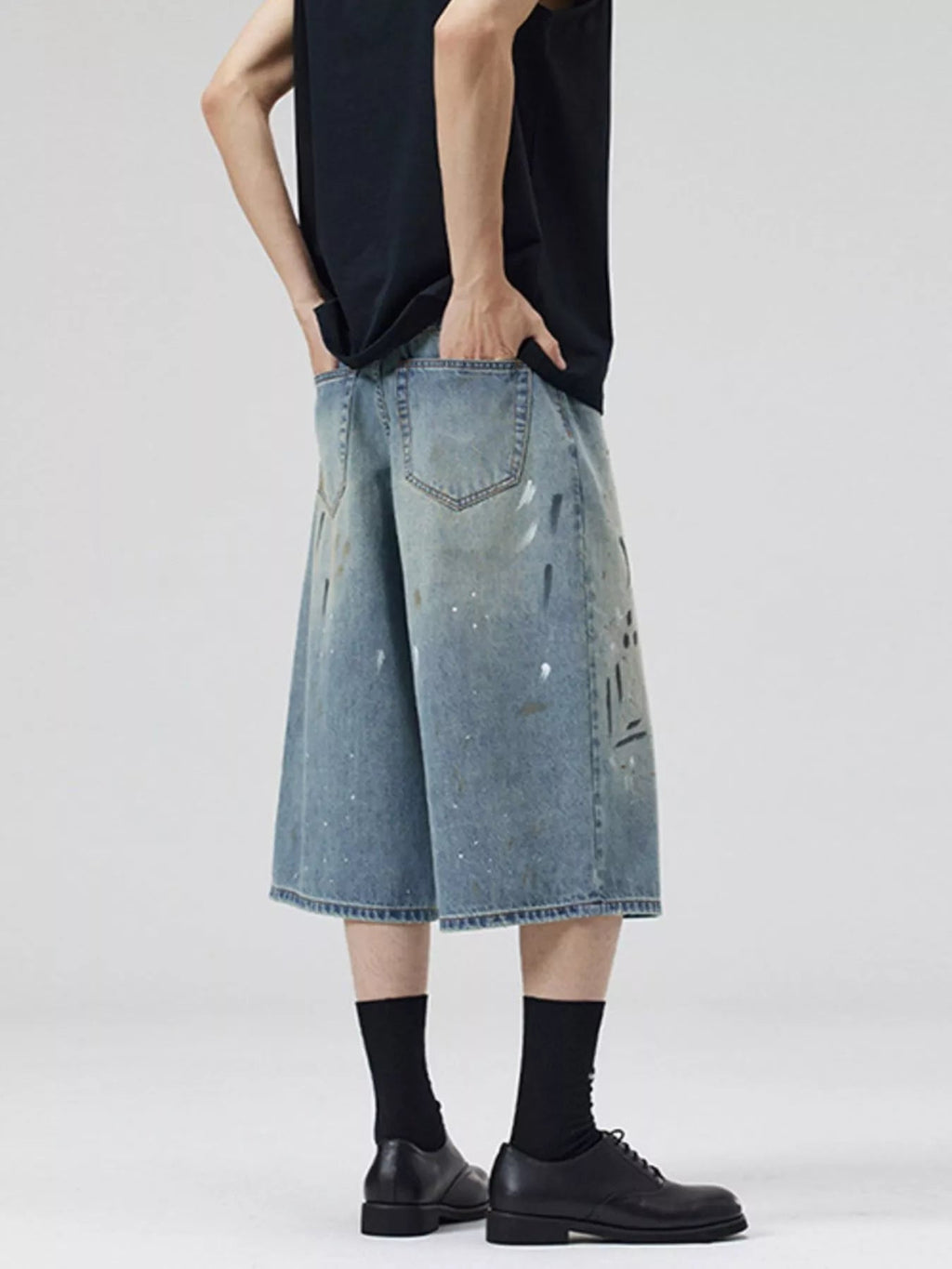 Pantaloncini in denim a gamba larga da uomo